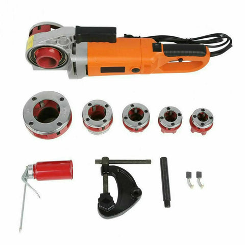 Heavy Duty Electric Pipe Threader And Threading Machine Featuring 2300W Pure Copper Motor Portable Pipe Cutter with six dies and tools.