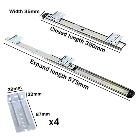 Heavy Duty 14 Drawer Runners Steel Keyboard Tray Slides Ball Bearings Smooth Silent Operation Under Desk Adds Rust Proof Material Service Life Boosts Efficiency Level Up Your Workspace Vibe, 350mm slide x4
