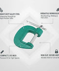 Heavy Duty Quick Adjust G Clamp For Woodworking And DIY Projects, 2.95 inch green alloy steel clamp for precise workholding.
