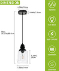 Slick Five Point Five Inch Seeded Glass Mini Pendant Light Featuring Badass Black Metal Hanging Fixtures For Kitchen Island And Dining Room dimensions diagram.