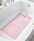 Straight Up Reliable Non Slip Bathtub Mat With Rock Solid Suction Cups Extra Large Bath Rug measuring 36 x 17 inches in a bathtub.