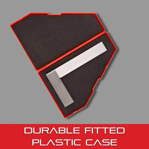 Pro Grade Stainless Steel Square With Fitted Plastic Case For Pros And DIYers, Ultra Precise 0.005 mm Per 150 Mm shown in red case