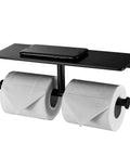 Double Roll Toilet Paper Holder With Shelf Matte Black Brass Finish, Hotel Style Tissue Dispenser, Solid Brass Chrome Surface