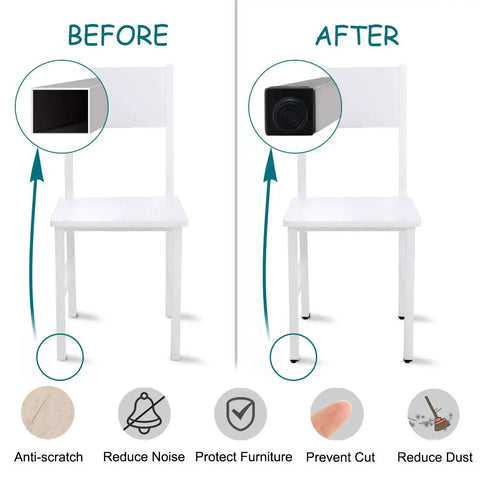 Adjustable Square Leveling Feet For Home Furniture And Appliances 25 Mm Insert Set Of Four Heavy Duty Stabilizers on chair before and after use.