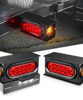 Two Pack Beefy Steel Trailer Light Boxes Housing Kit With 6 Inch Oval Red Tail Lights And 2 Inch Round Amber Side Markers Plus 3 LED License Plate Lighting With Stop Turn Tail Lighting And Grommet Plugs For Easy Weld Or Bolt Mount