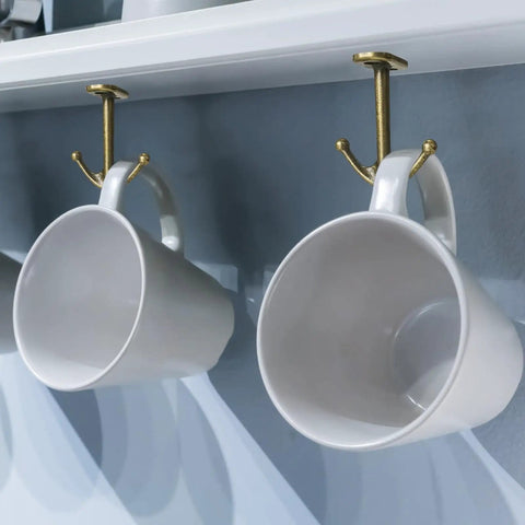 Two Prong Ceiling Hooks Set In Bronze Finish, Heavy Duty Zinc Alloy Construction, holding mugs under shelf