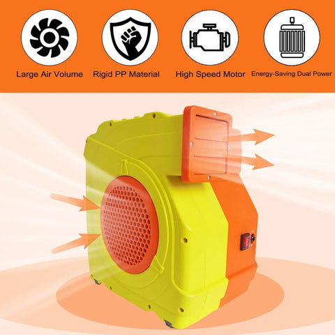 Dual Mode 1300W 1600W Commercial Air Blower with one point seven HP and two point one HP motors, large airflow design for inflatables