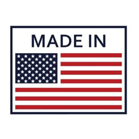 Made in USA label featuring the American flag with bold text, emphasizing origin for quality assurance.