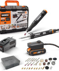 Top Tier Cordless Pen Engraver And Digital Soldering Iron Kit With Sweet 20V Battery And Solid 46 Piece Wood Burner Plus Rotary Etching Accessories in a compact case.