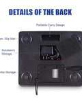 Heavy Duty Digital Shipping Scale With Durable Stainless Steel Deck And Rock Solid 396 Pound Capacity Legit High Accuracy Timer Hold And Tare Functions back view showing accessory storage and non-slip mat.
