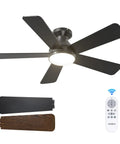 42 Inch Low Profile Ceiling Fan With Light And Remote Dope Airflow, Flush Mount, Reversible Blades, Black Finish, Remote shown