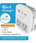 Must-Have World Travel Universal Power Adapter Kit With 2 USA Outlets, USB-A, USB-C, PD 35W USB-C Port, side view.