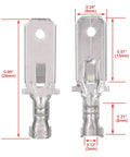 Heavy Duty Quarter-Inch Male Spade Terminals Tin-Plated Copper Quick Splice Crimp Connectors For 18-16 AWG Wire dimensions