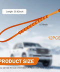 Solid Hella Grip Twelve Piece Car Snow Tire Chains with Spiral Anti Skid Traction Straps, 35.82 inch in bright orange.