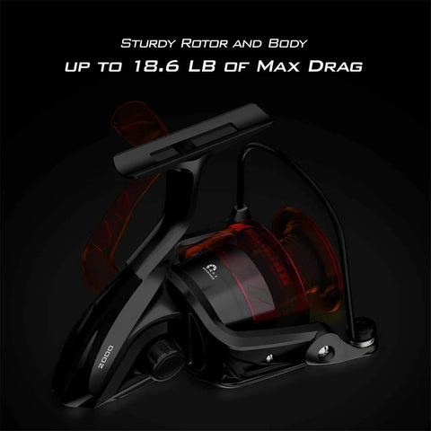 Brutus Spinning Reel for Freshwater Fishing, Graphite Frame and CNC Aluminum Spool, side view, easy casting, smooth performance