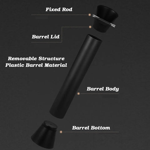 Heavy Duty Commercial Coffee Knock Box Featuring Hella Solid 6 Point 8 Liter ABS Grounds Disposal Bin components including barrel lid and body.