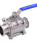 DERNORD 2-inch sanitary ball valve with tri-clamp ends, stainless steel 304, blue lever handle