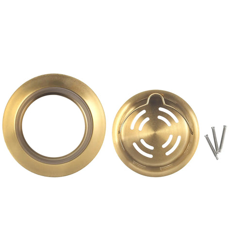Gold Extended Sink Flange With Deep Basket Strainer For Kitchen Sink Drain, Fits 3-1/2 Inch Standard Openings, showing flange and basket