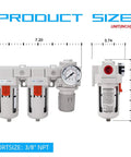 Three Eighth Inch NPT Air Drying System With Dual Five Micron Brass Filters And Regulator, Semi Auto Drain, Poly Bowl dimensions