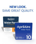 Two Aprilaire water panel boxes showcasing new design with focus on Water Panel Humidifier Filter Replacement Pack Of 4 For Whole House Humidifiers Models 110 220 500 500A 500M 550 550A 558 USA Made With Easy Fit Genuine Quality Replacement For Optimal IAQ.