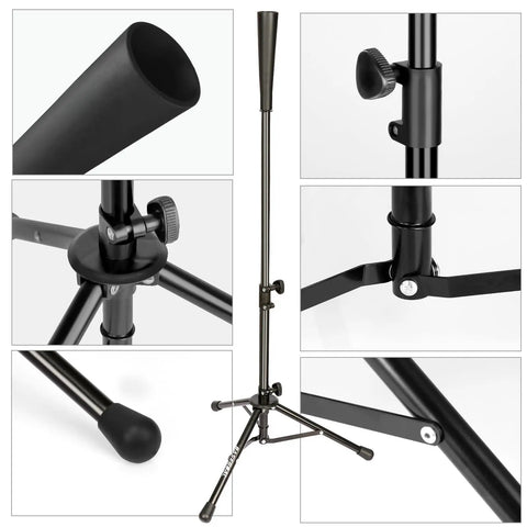 Collage of metal adjustable batting tee from 28 to 46 inches for 7x7 Baseball Softball Practice Net With Batting Tee And Bow Frame Backstop Portable Hitting And Pitching Net Kit