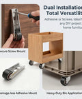 Premium Vertical Track Rollers Featuring Dead Silent Soft Rubber Casters For Zero Wobble Barn Doors Cabinets And Gates Heavy Duty Alloy Steel Hardware That Glides Smooth As Butter mounted on wood and used on a wooden storage bin.