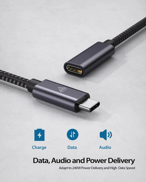 USB C Extension Cable 20Gbps 240W 3.3ft Fast Charge And Data Sync Type C 3.2 3.1 Male To Female showing connectors