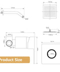 Technical drawing of 12 Inch Square Rain Shower System With 2 In 1 Handheld Showerhead Easy Install Wall Mounted Shower Faucet
