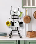24-Hook Rustic Black Iron Coffee Mug Holder Mug Rack Cup Display Tree for mugs on kitchen countertop