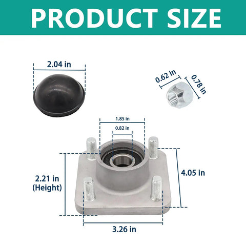 Dimensions of 2 Pack Front Wheel Hubs For Yamaha Golf Carts Fits G2 G8 G9 G14 G16 G19 G22 G29, cap, and nut