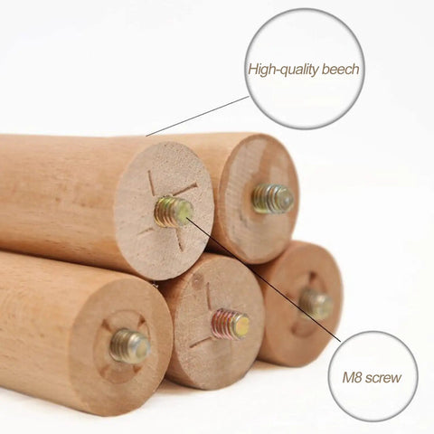 Close-up of 4 Pack Solid Wood Furniture Legs 9.8 Inch Replacement Legs with M8 screws, high-quality beech wood for desk and cabinet.