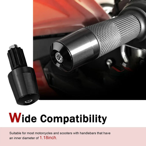 Two Pack Dope Aluminum Motorcycle Handlebar End Caps Seven Eighths Inch Bar End Plugs Wear Resistant Protective Plugs Universal Fit for Most Motorcycles Scooters and Dirt Bikes Black, 7/8 inch black aluminum bar end cap on motorcycle handlebar
