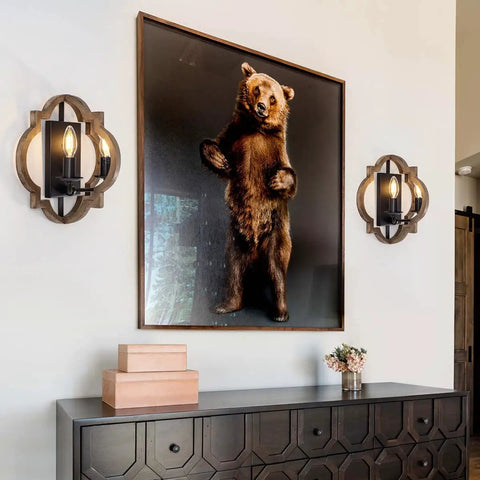Wood Wall Sconces Dope Farmhouse Industrial Lighting With Geometric Design Black Wall Mount Two Pack For Bedroom Hallway Entryway And Passway Rustic Modern Glow Dope Accent Lighting