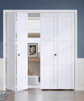 White Bifold Sliding Interior Closet Doors For 72 By 80 Inch Opening, 3 Panel Barn Door Slab With MDF Wood Core and PVC Surface