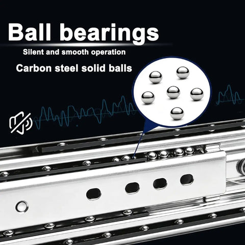 Heavy Duty Side Mount Locking Drawer Slides With Full Extension, 1 Pair, Smooth Ball Bearing Action For RV Cabinets, Trucks, And Industrial Drawers, No Hassle Install And Unobstructed Access To Back Items, close-up ball bearings