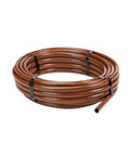 Brown coiled Half Inch Drip A Long Dripline With One GPH Pressure Compensating Emitters Eighteen Inch Spacing Fifty Foot Length