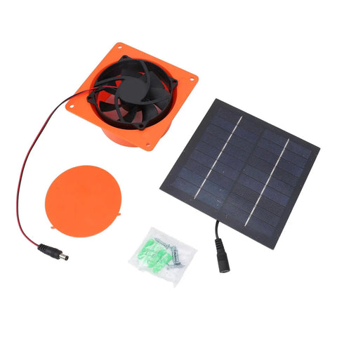 Solar Powered Exhaust Fan Kit With 20W 5V Monocrystalline Panel Round Baffle For Greenhouses RVs And Boats Quiet Efficient Ventilation From Sunlight Easy Install Low Maintenance Cost Saving Solar Fan displayed with components