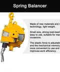 Retractable Spring Balancer Tool For Hanging And Holding Equipment With Hook 1.5M Wire Rope Heavy Duty Workshop And Auto Shop Gear Multifunctional Auxiliary Tool For Reducing Fatigue And Boosting Efficiency. Yellow spring balancer with hook and steel rope