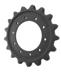 Heavy Duty Drive Sprocket For Heavy Equipment Undercarriage showing 10 bolt holes and 17 precision teeth in black steel.