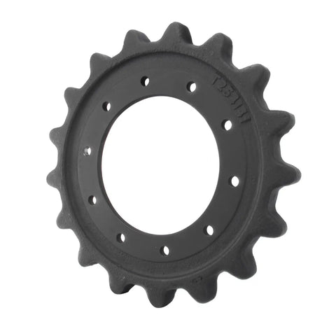 Heavy Duty Drive Sprocket For Heavy Equipment Undercarriage showing 10 bolt holes and 17 precision teeth in black steel.