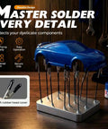 Magnetic Helping Hands Soldering Tool Kit with 12 magnetic alligator clips holding a blue model car on workbench