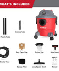 Contents of 4 Gallon 5.5HP Wet Dry Shop Vacuum With Blower, 3 In 1 Portable Pro Grade Vacuum Cleaner, including accessories.
