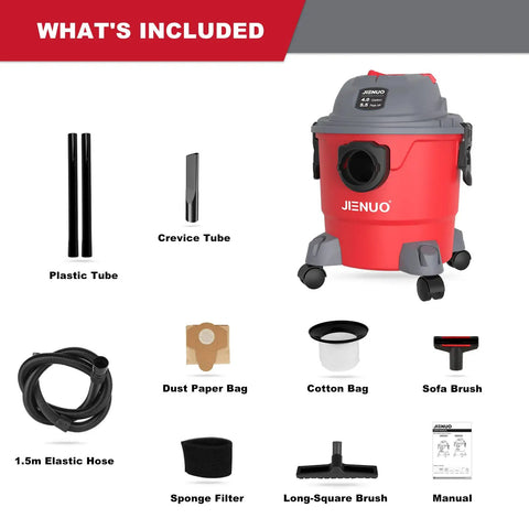 Contents of 4 Gallon 5.5HP Wet Dry Shop Vacuum With Blower, 3 In 1 Portable Pro Grade Vacuum Cleaner, including accessories.