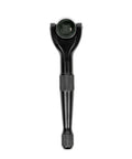 Black Quarter-Inch Drive Mini Ratchet With 90-Tooth Swivel Head, 250-Degree Range, Chrome Moly Steel Gears, Rust-Resistant Anodized Head, Knurled Grip, Compact Design For Tight Spaces And Quick, Smooth Turn front view