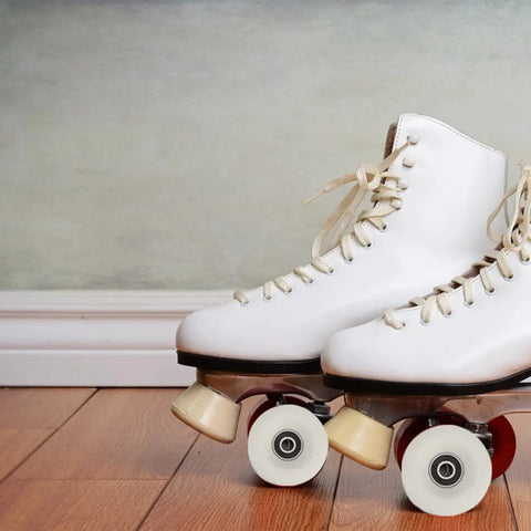 4 Pack Wear Resistant PU Double Row Roller Skate Wheels With Bearings In White For Quad Skates Indoor Outdoor Replacement Parts
