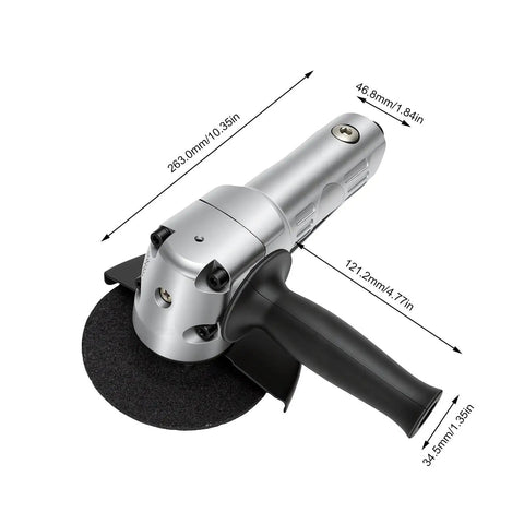 5 Inch Pneumatic Angle Grinder Featuring A Badass 11000 Rpm Motor That Knocks Out Tough Metal Cutting Grinding And Polishing Tasks Without Breaking A Sweat Today, showing size and design.