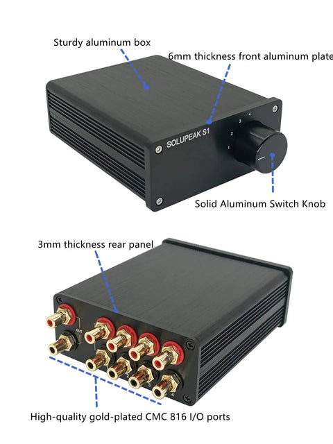 RCA Switcher 4 In 1 Out For Home Audio Setup, HiFi Input Selector And Signal Splitter Box with CNC Aluminum Knob, rear RCA connectors