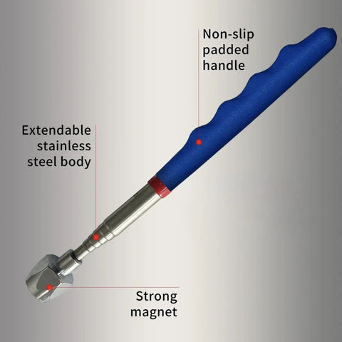 Telescoping Magnetic Pickup Tool With 25 Lb Pull Extends From 7 In To 30 In Stainless Steel Body With Non Slip Cushioned Handle For Reaching Tight Gaps And Retrieving Nails Screws Bolts And Metal Parts