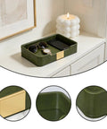 Green Luxury Leather Jewelry Tray Organizer For Desk And Nightstand Keeps Your Bling, Watch, Keys, Phone, And Wallet In Place