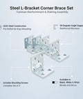 Heavy Duty 90 Degree L Bracket Set For Furniture Assembly And Shelf Support With Pre Drilled Holes And Screws Included